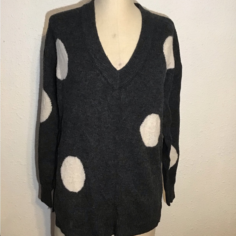 Madewell dotted Bartlett v-neck charcoal sweater size small - Picture 6 of 11